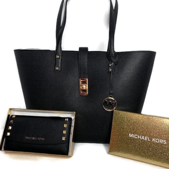 Michael Kors Black Leather Bag & Wallet Set Karson - Picture 1 of 6